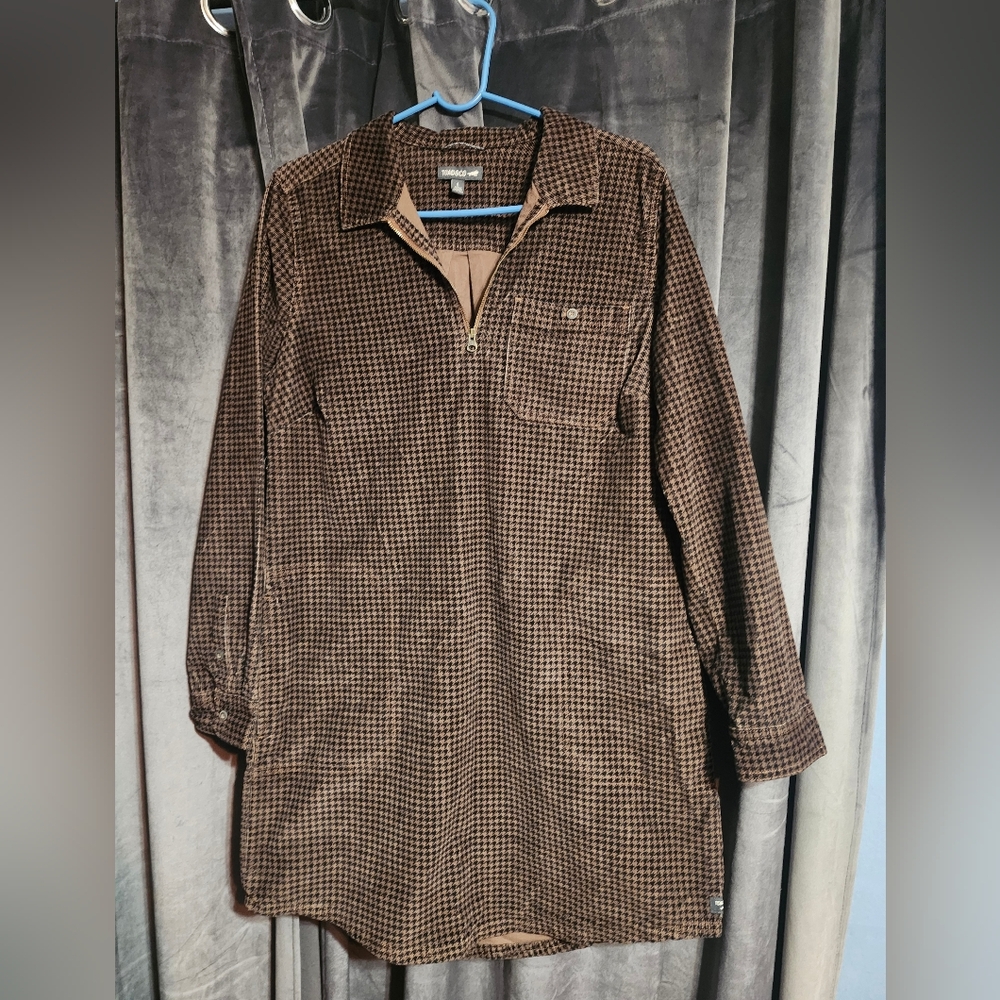 Toad&Co Brown Houndstooth Long-Sleeve Shirt Dress